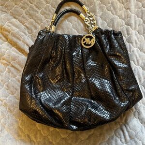 Michael Kors Shiny Black Snake-Pattern Tote